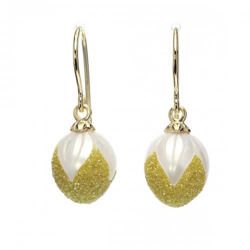 Galaxia Pearl Earrings with Lab-Grown Yellow Diamond Druzy