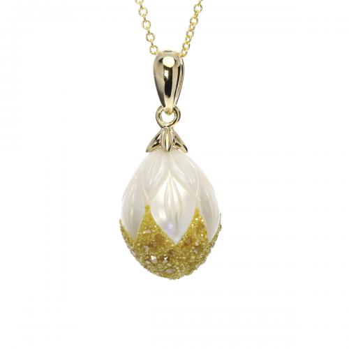 Galaxia Pearl Pendant with Lab-Grown Yellow Diamond Druzy